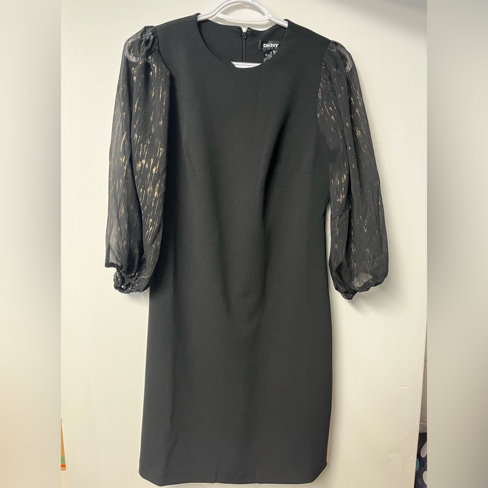 DKNY Black Dress with Sheer Sleeves